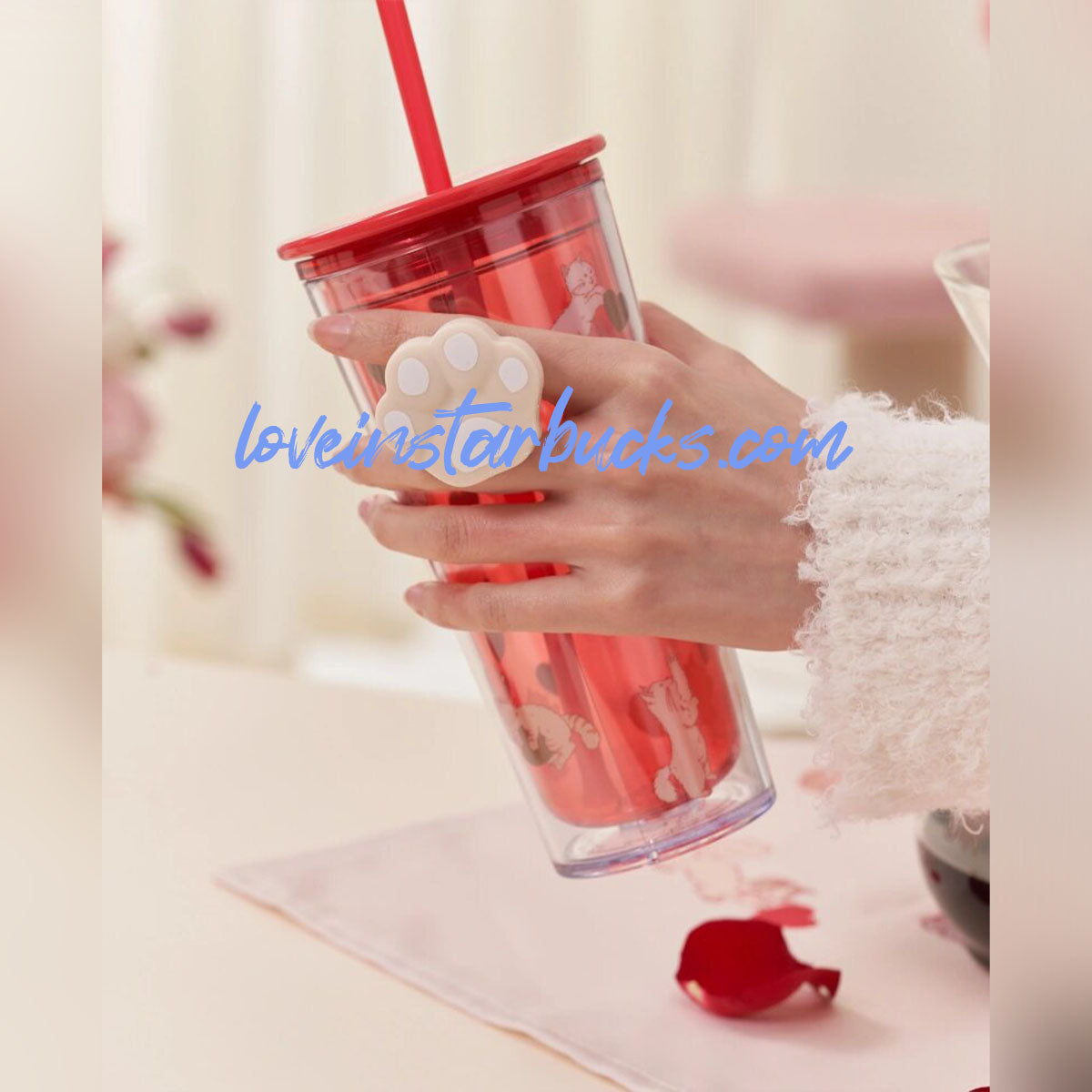 Starbucks China 2024 Valentine's Day Cat Claw Plastic Straw Cup 473ml loveinstarbucks loveinstarbucks