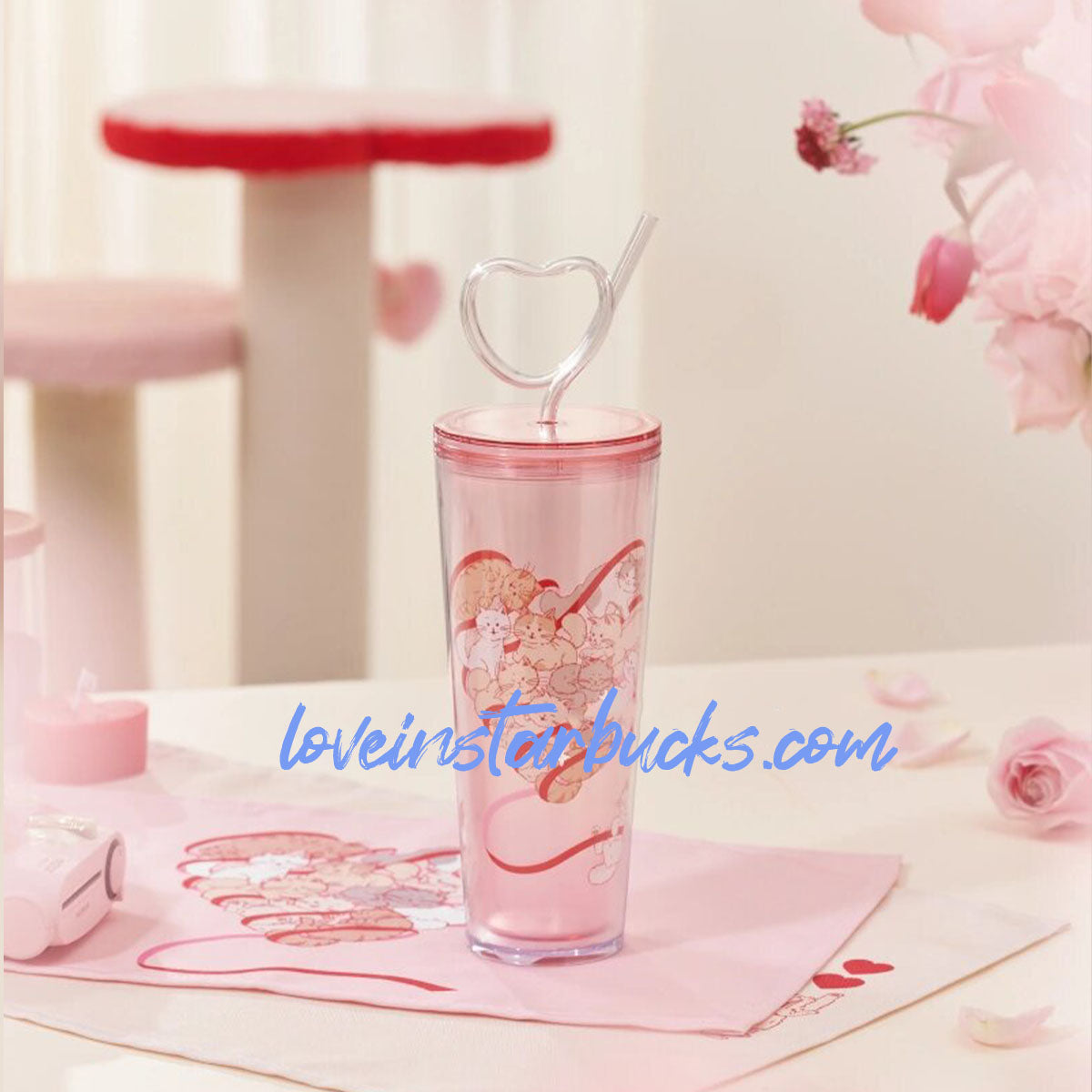 Starbucks China 2024 Valentine's Day plastic cup with heart straw 710ml loveinstarbucks loveinstarbucks