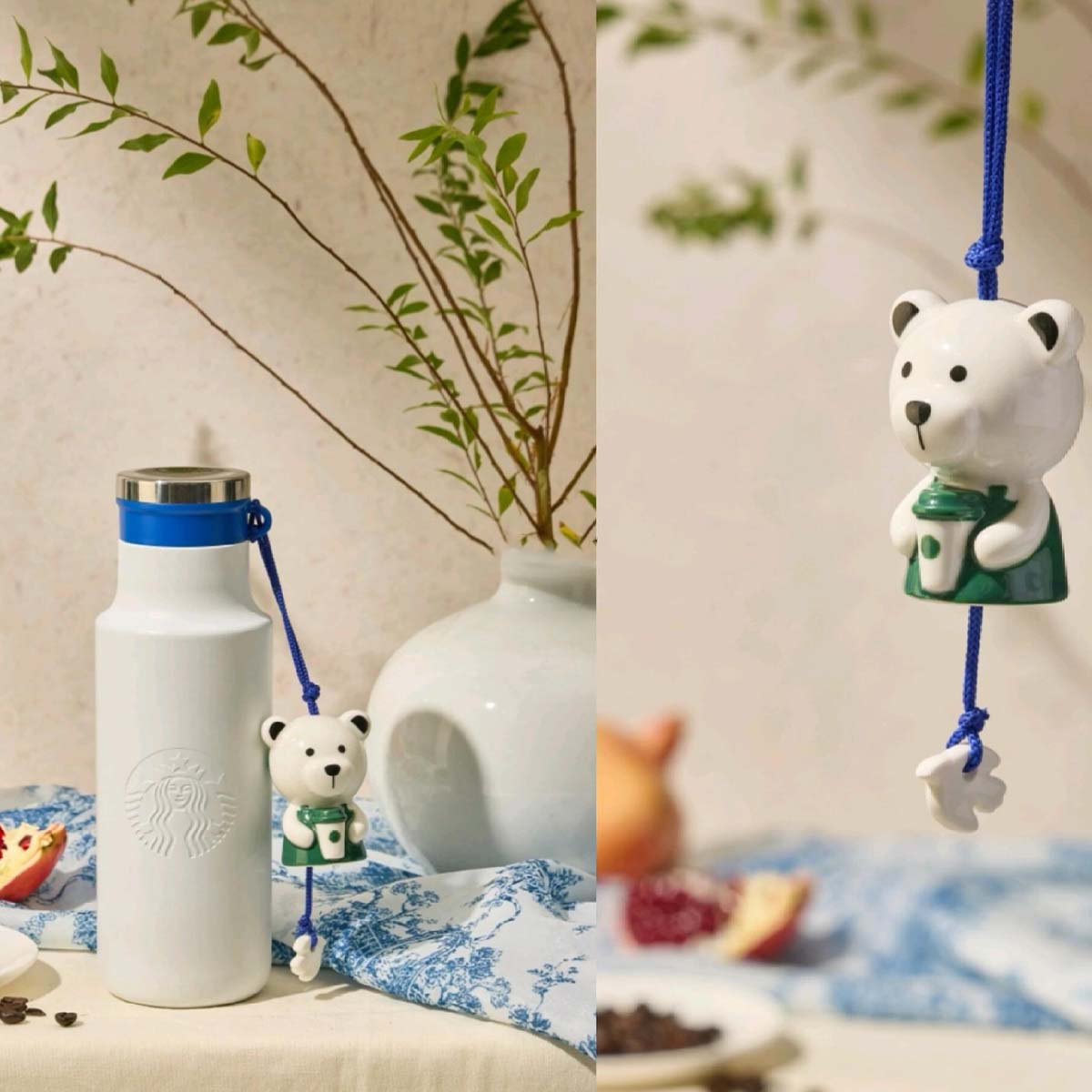 Starbucks China 2024 25th Anniversary Blue and White Porcelain White insulated cup with bear wind chime loveinstarbucks loveinstarbucks