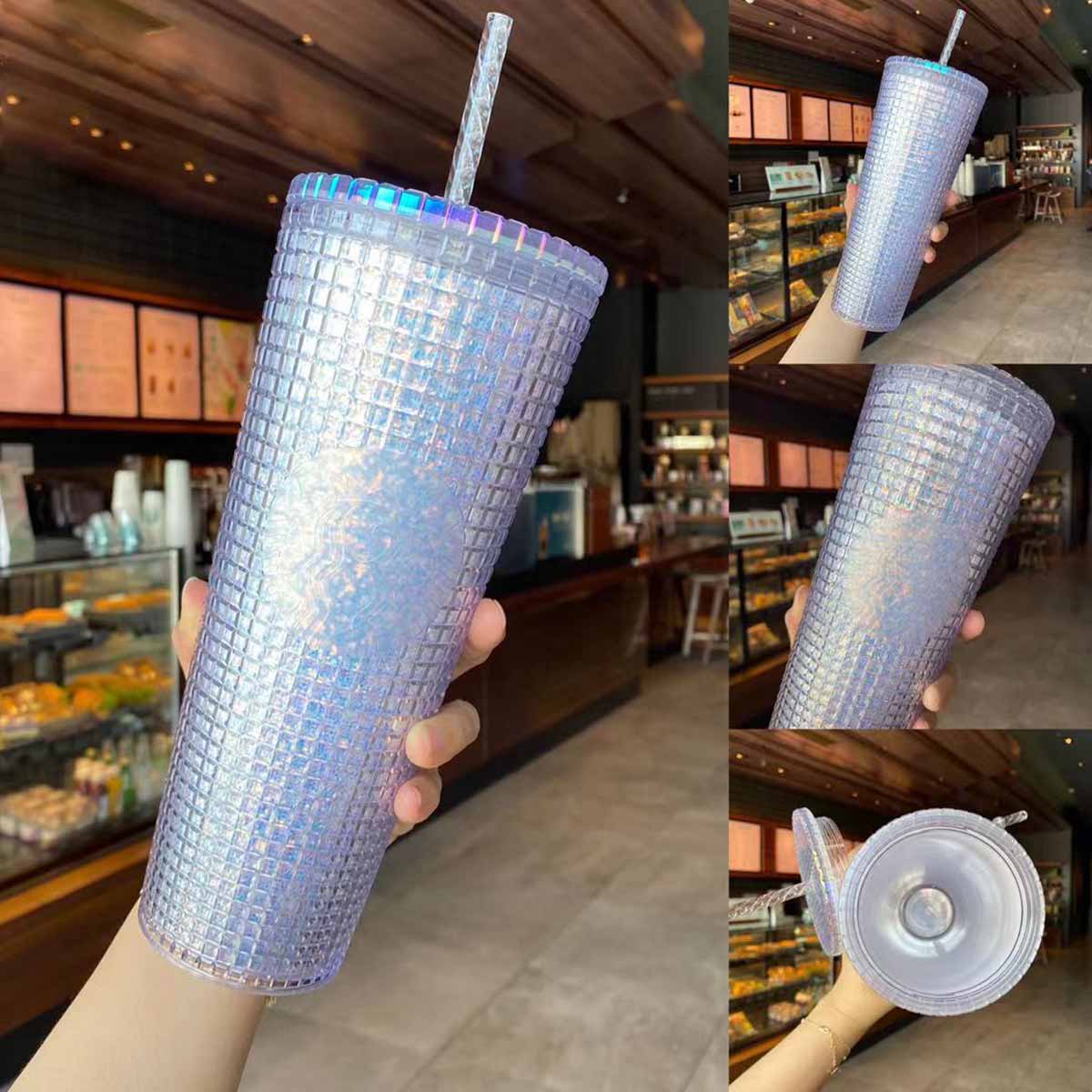 Starbucks China 2021 Environmentalism Sparkly plaid plastic sippy cup 709ml Starbucks loveinstarbucks
