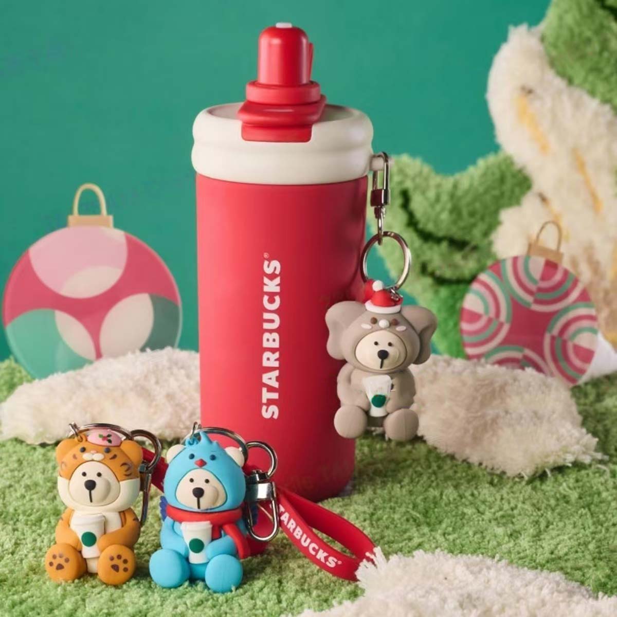 Starbucks China 2024 Christmas cute Winter Stainless steel straw cup 550ml  with one random Keychain Starbucks