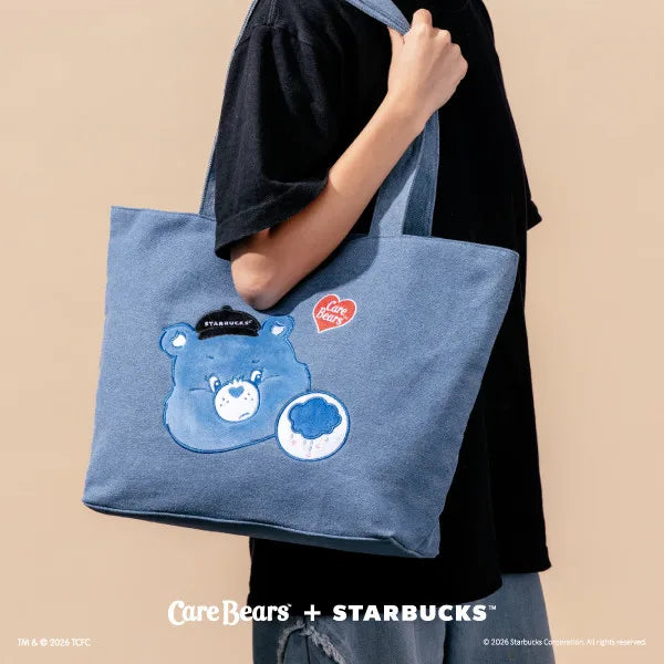 Starbucks 2026 Care Bears Co-Branded Series Casual Bear Denim Shoulder Tote Bag