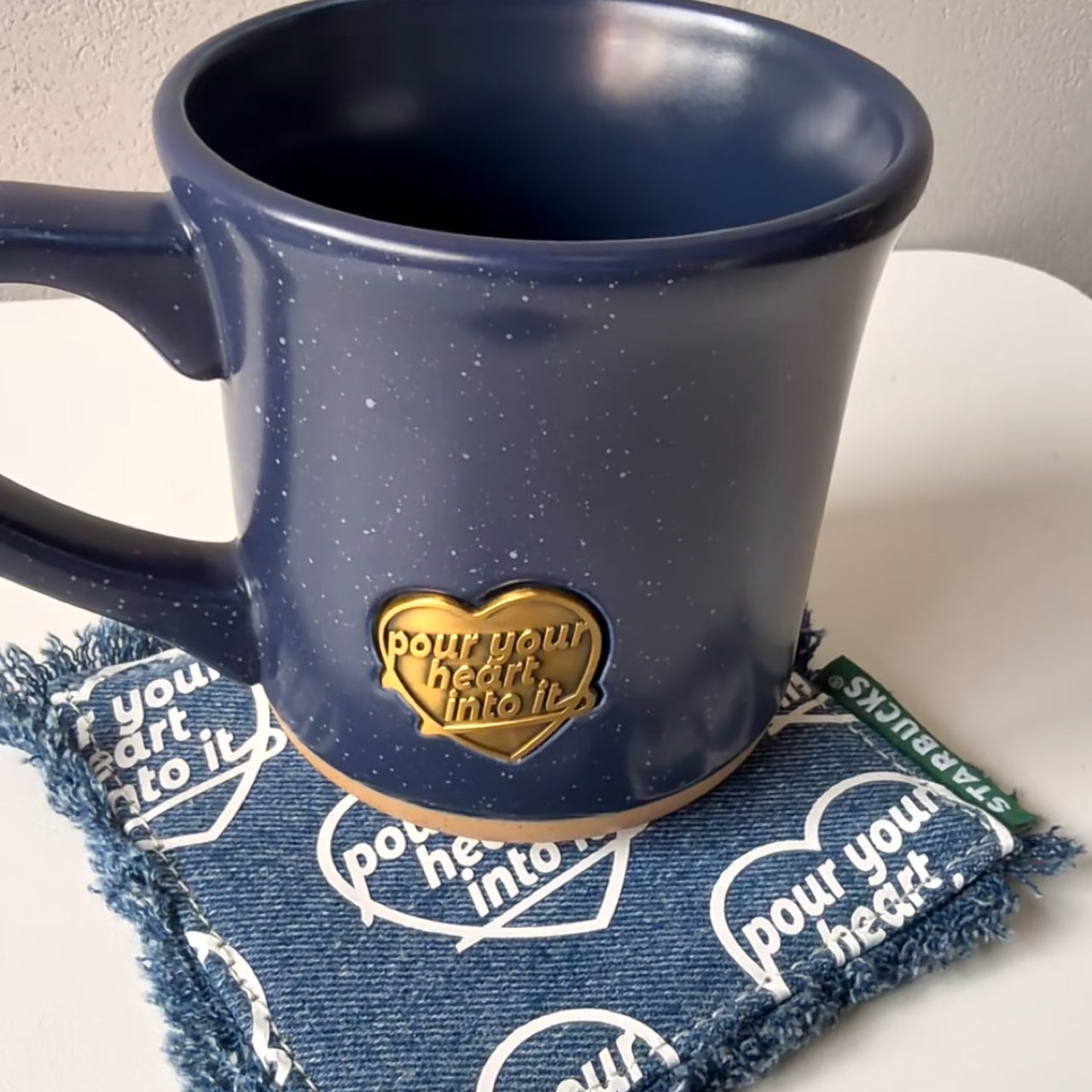 Starbucks China 2026 Denim series nameplate mug coming with coaster 385ml