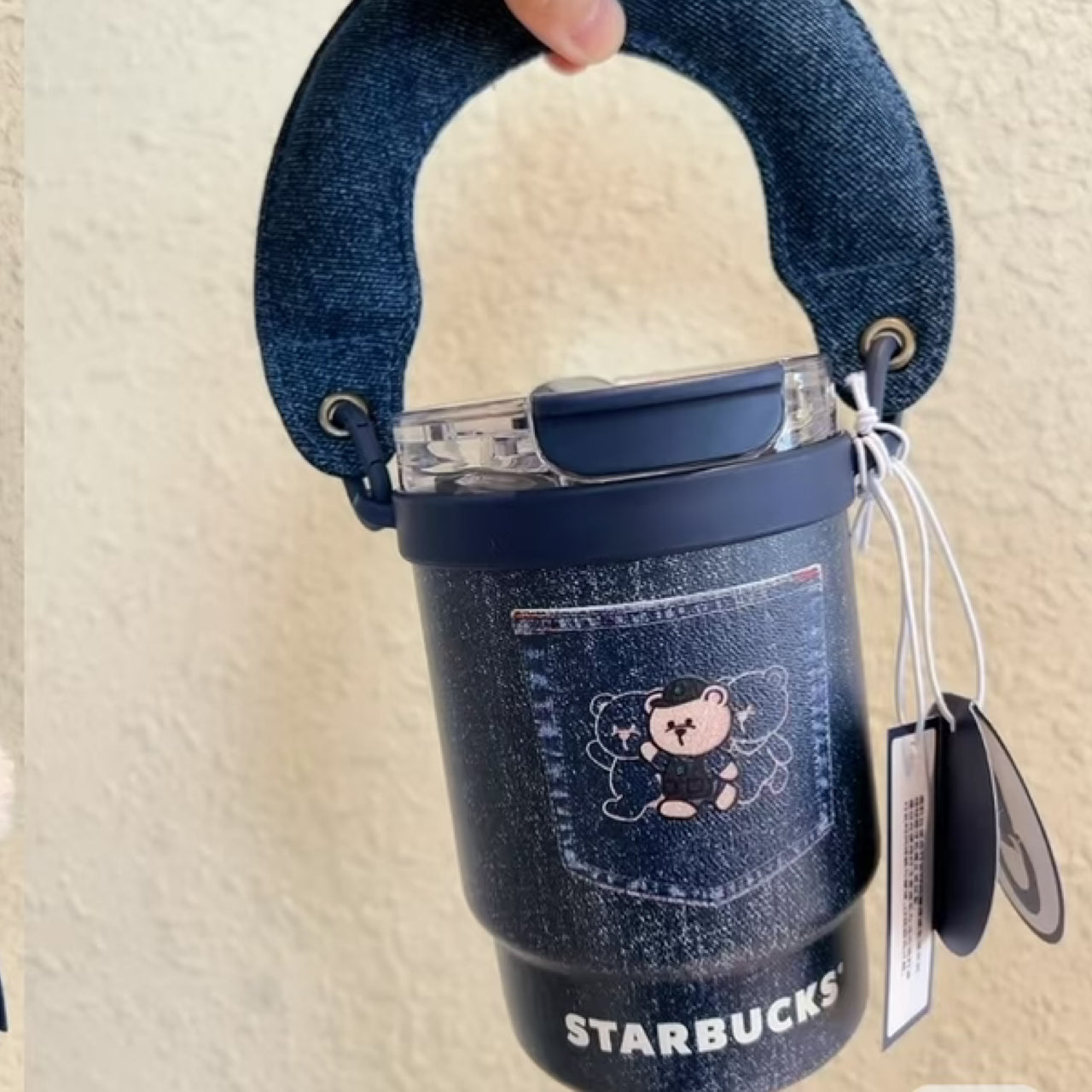 Starbucks China 2026 Denim series stainless steel double drink cup coming with handle 435ml