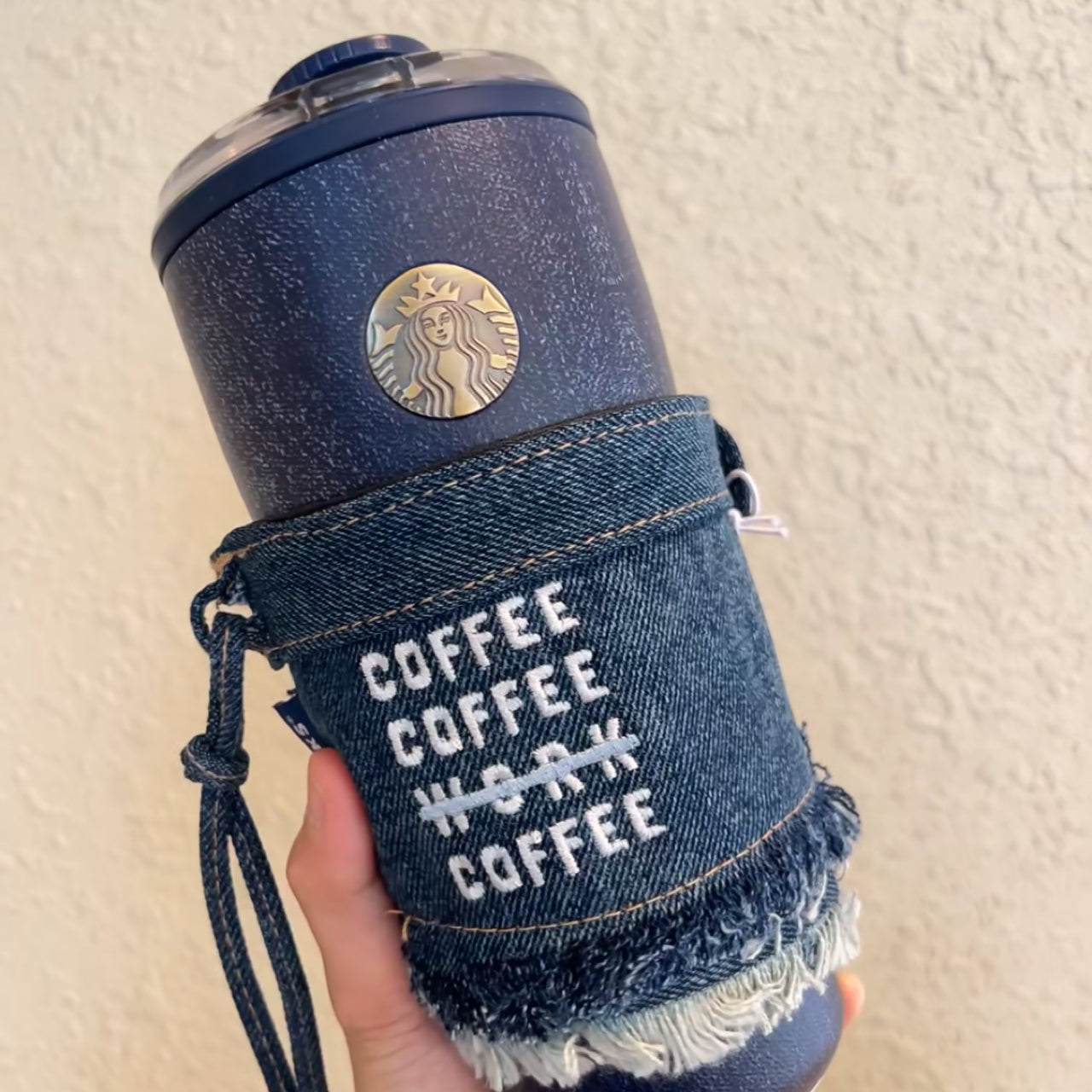 Starbucks China 2026 Denim series stainless steel tabletop cup coming with cup sleeve 620ml