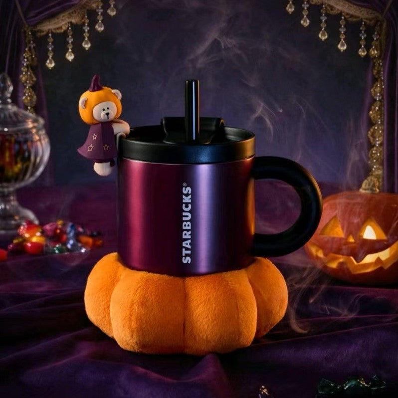 Starbucks China 2026 Halloween Magical Night Series 570ml Stainless Steel Straw Cup with Pumpkin-Shaped Decoration