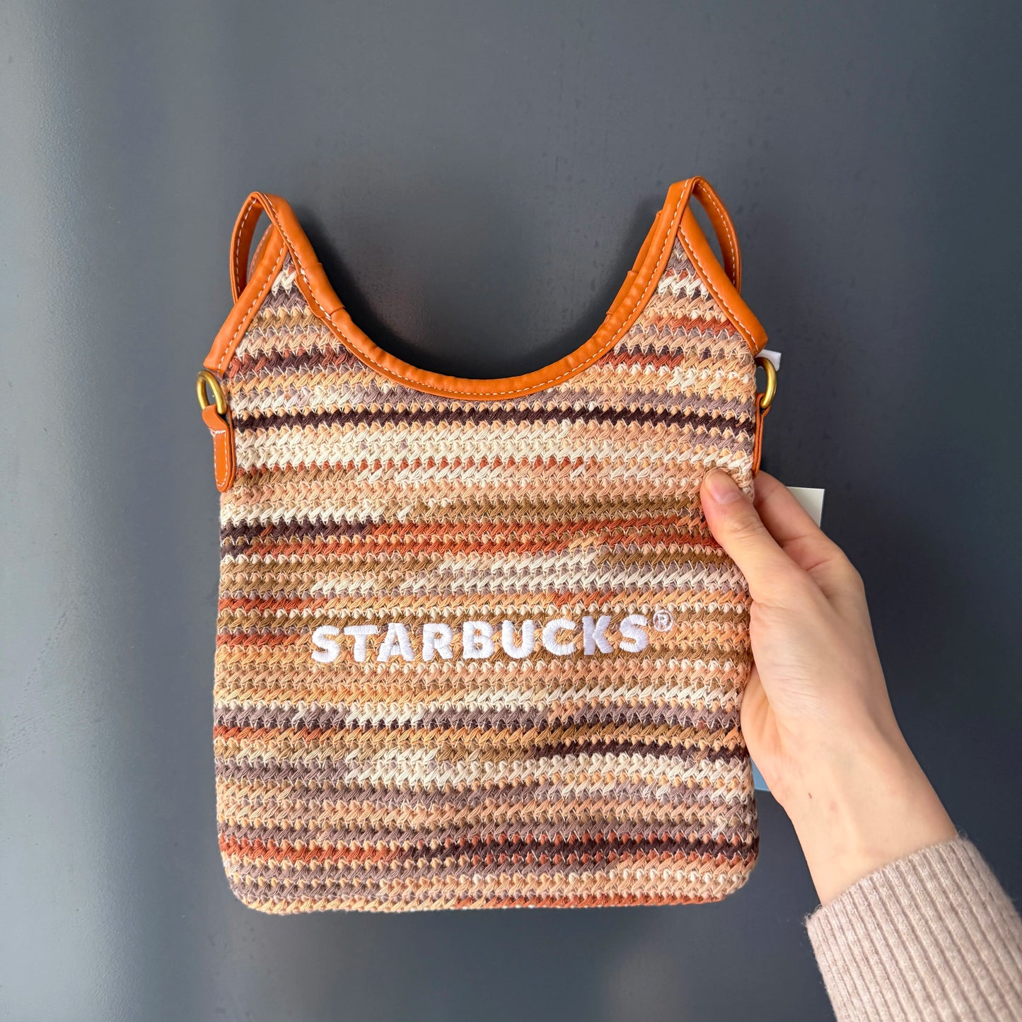 Starbucks China 2026 Spring Rainbow Earth Striped Woven Bag B