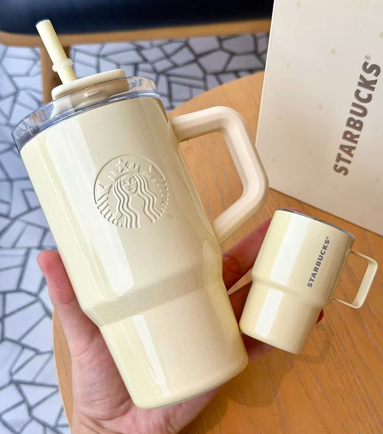 Starbucks China 2026 Mood Weather Station Series yellow stainless steel cup 615ml coming with small cup