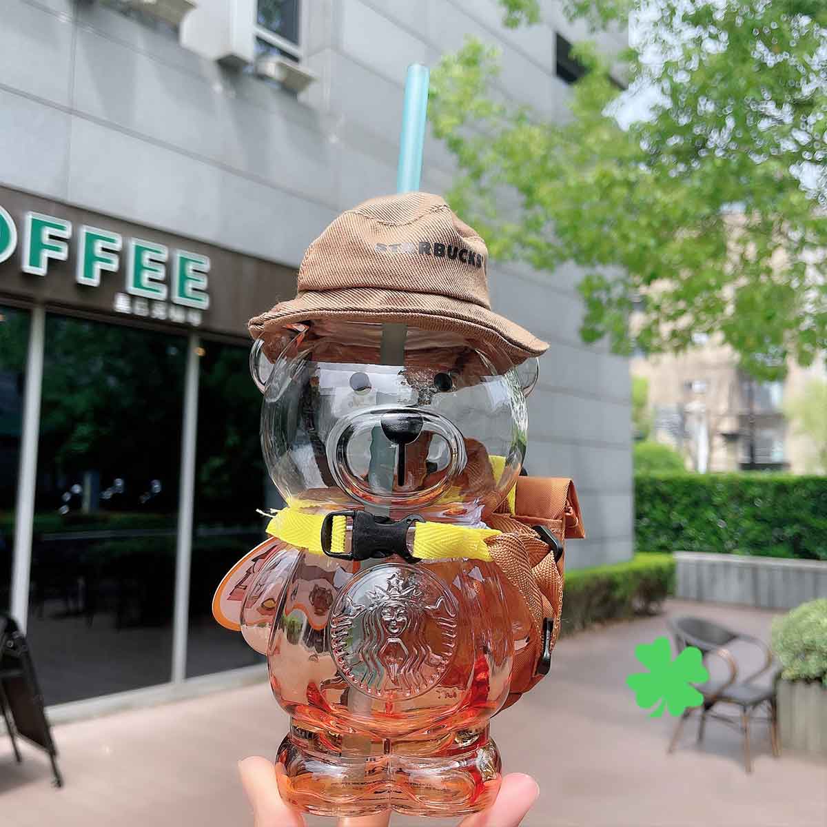 tent shaped bear Starbucks China 2021 Camping barista Bear Shaped Glass Cup 420ml Starbucks loveinstarbucks