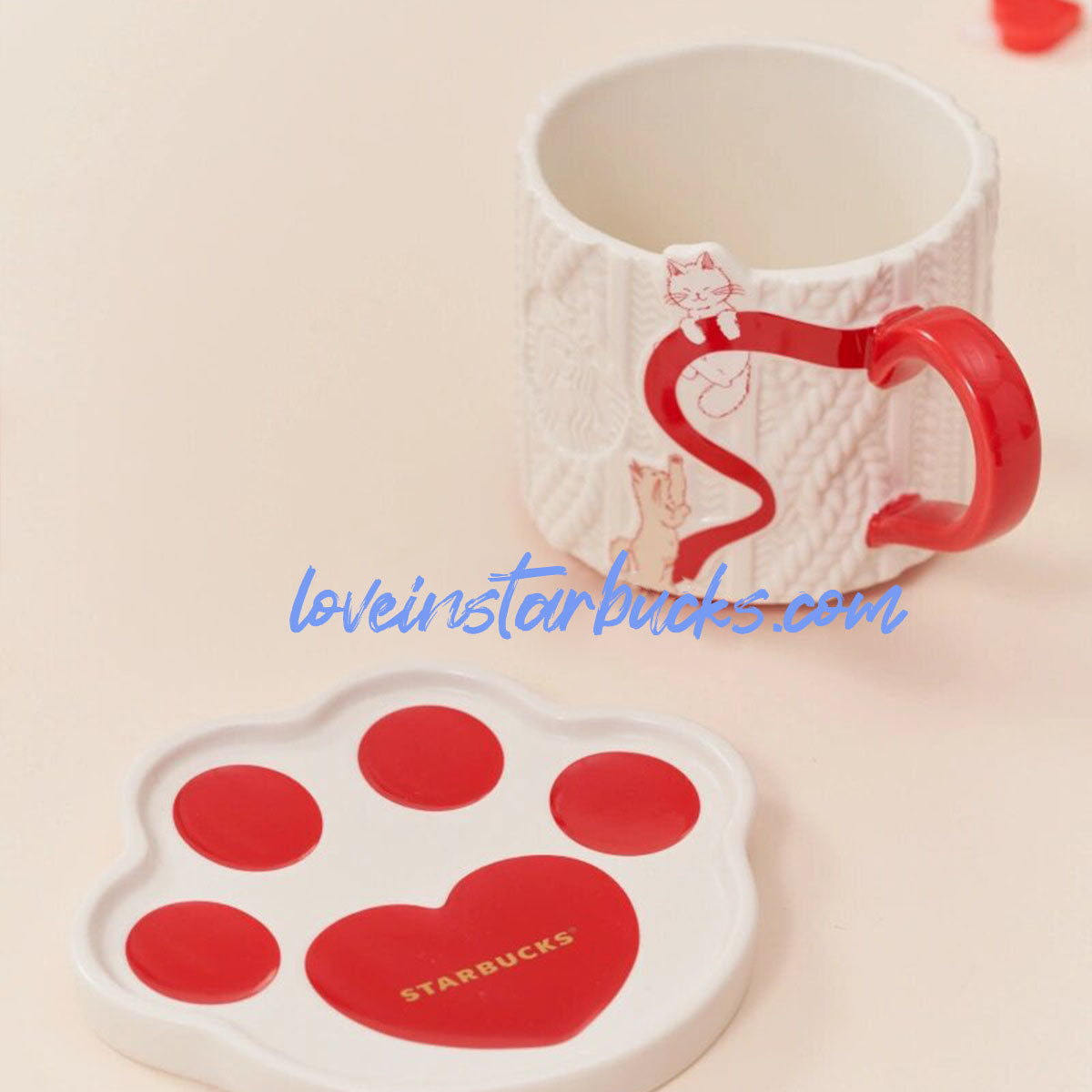 Starbucks China 2024 Valentine's Day Woolen pattern ceramic cup and plate set 340ml loveinstarbucks loveinstarbucks