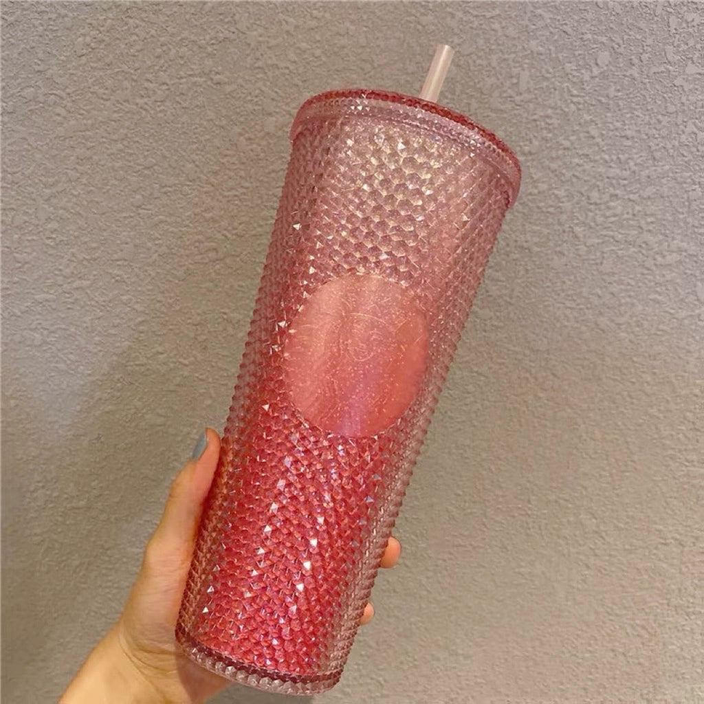 Starbucks Tumbler China 2021 Colorful jungle Gradient Pink Studded Straw Cup  24oz Starbucks loveinstarbucks