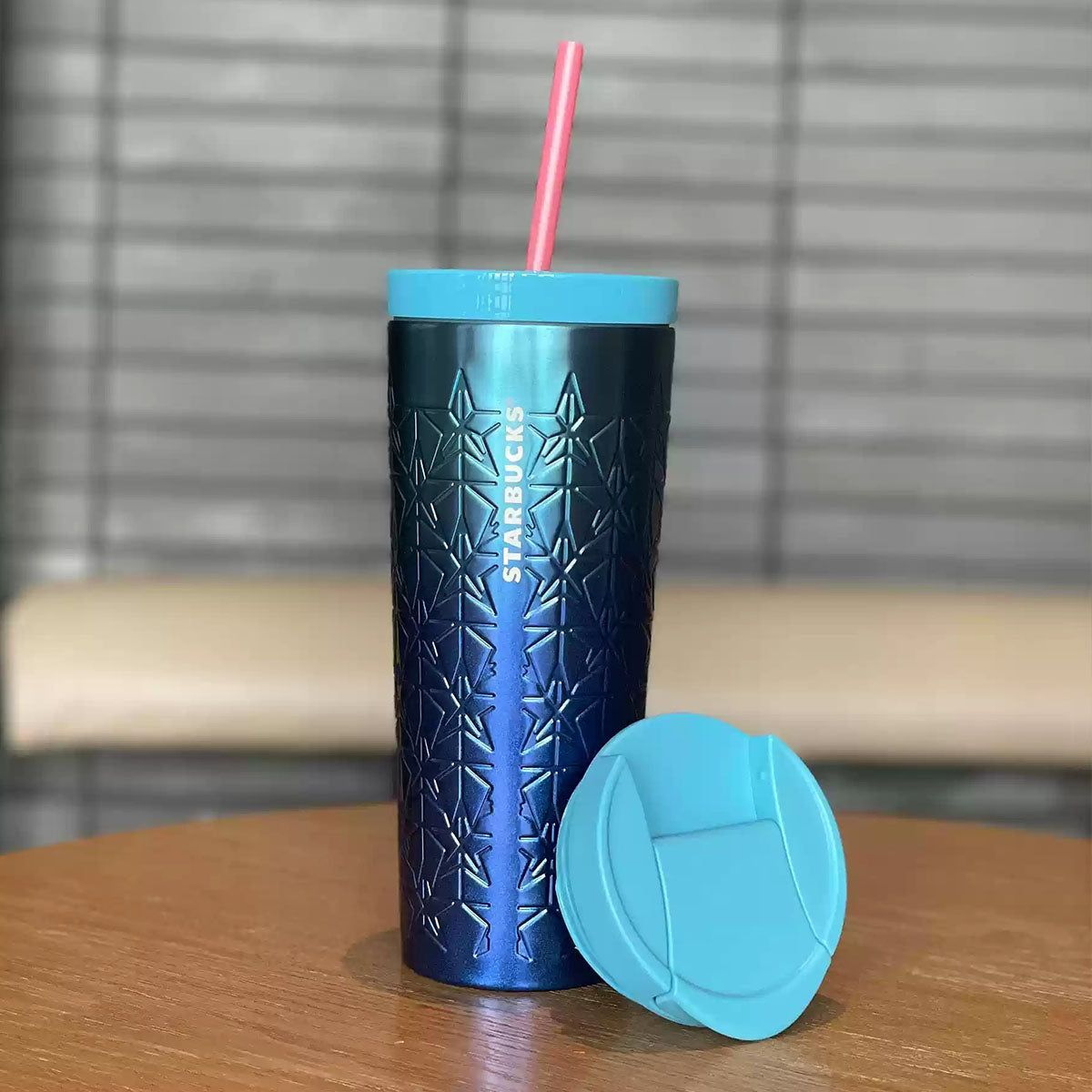 Starbucks China 2024 Autumn Reunion Under the Full Moon blue Ombre Stainless steel straw cup 473ml with double lids Starbucks loveinstarbucks