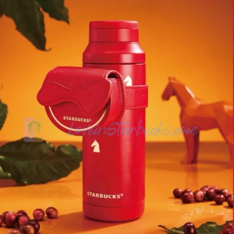 Starbucks China 2026 Year of the Horse series Red Stainless Steel Thermos Cup with Tea Strainer and Saddle Bag 520ml 18.3oz
