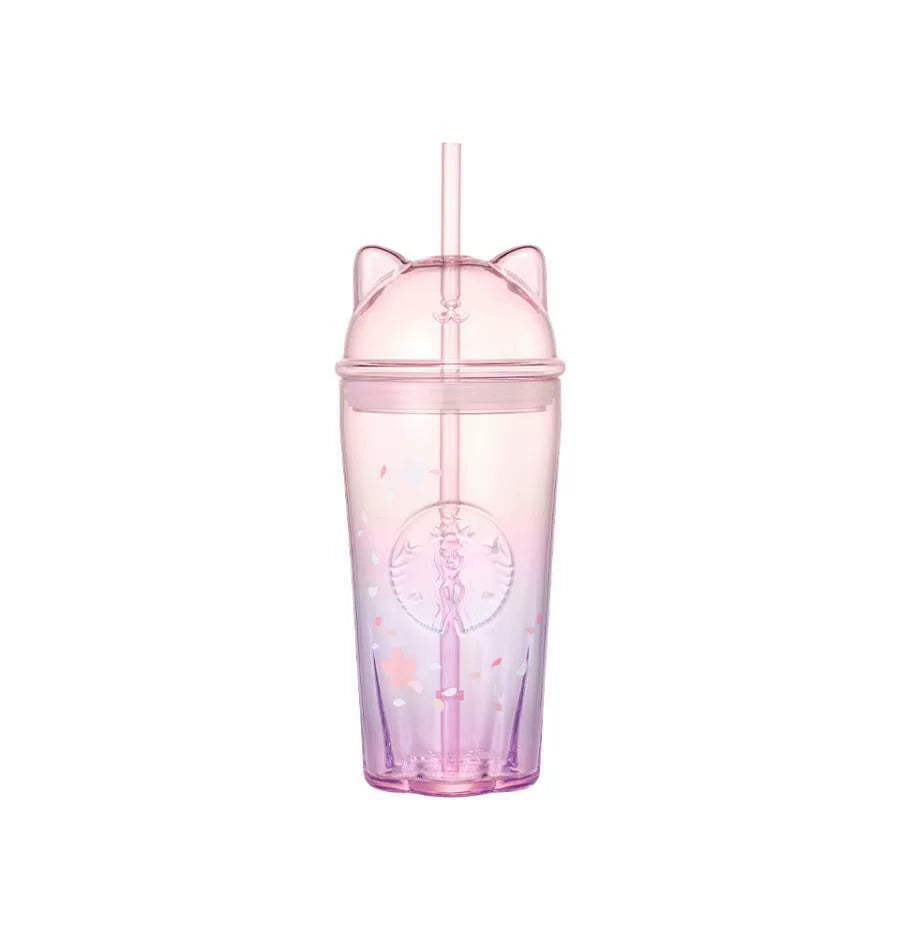 Starbucks Korea 2026 Cherry Blossom Series Purple Pink Cat Ear Glass Straw 500ml 17.6oz