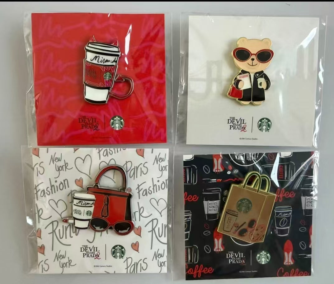 Starbucks China 2026 the Devil Wears Prada Collaboration Series 4PCS pin a set