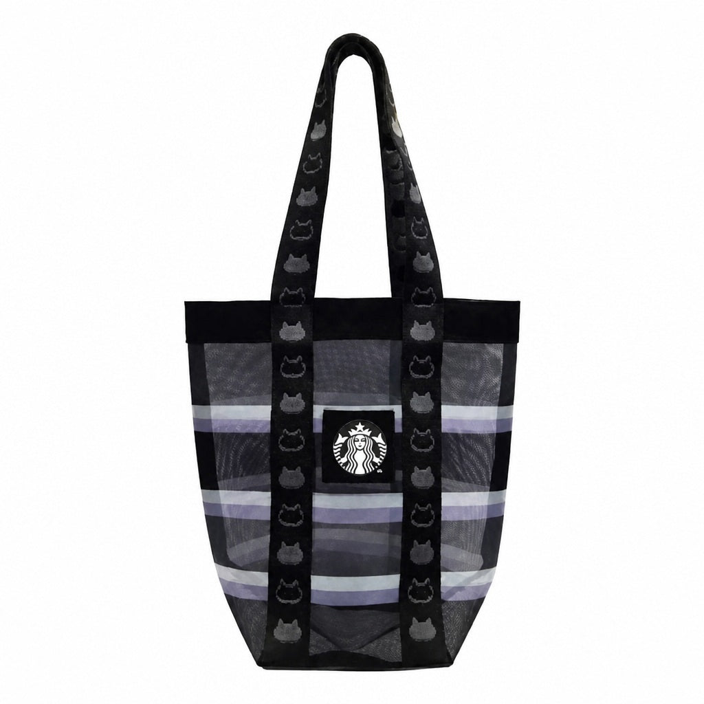 Starbucks Taiwan 2026 Halloween Series Black Cat Striped Mesh Tumbler Bag