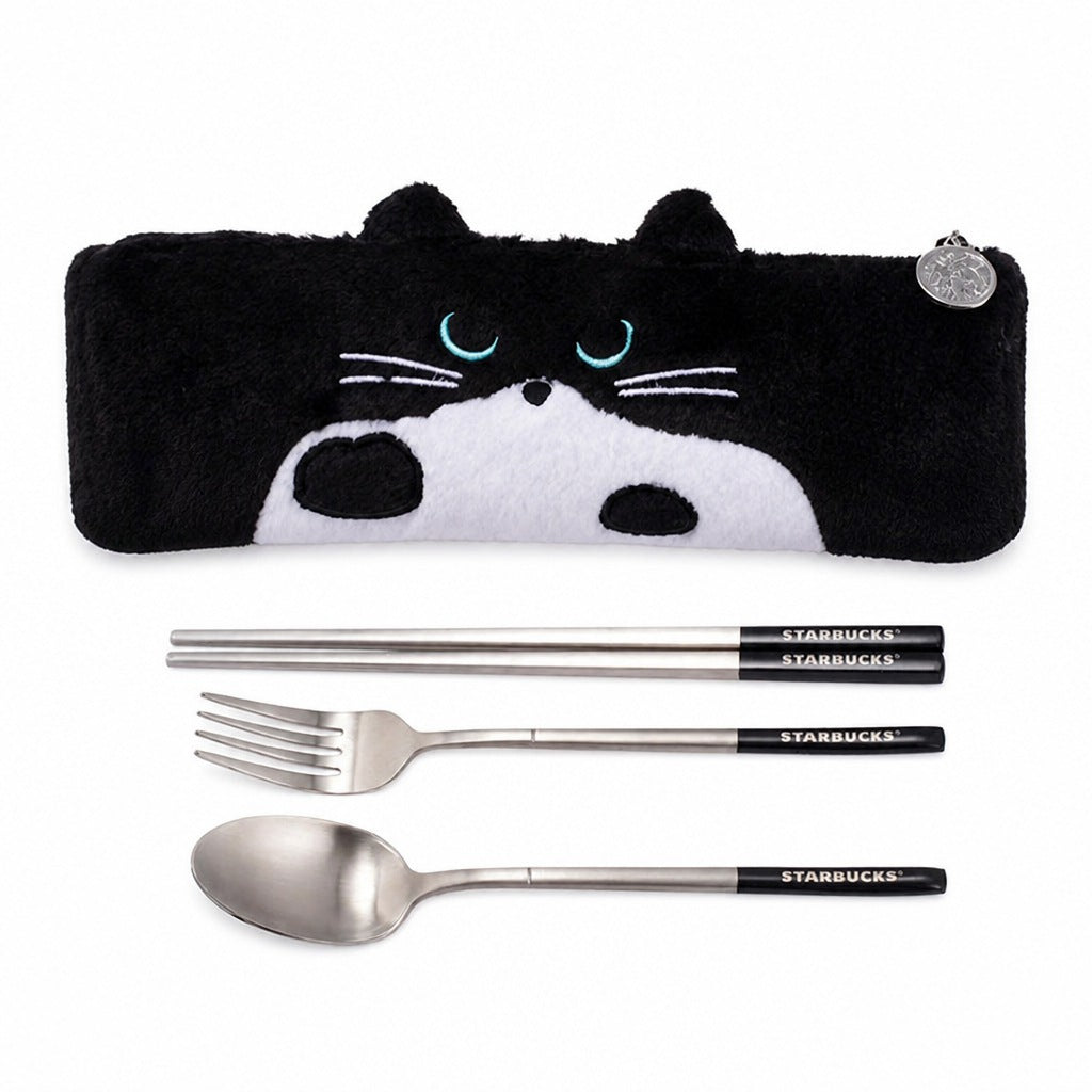 Starbucks Taiwan 2026 Halloween Series Black and White Cat Portable Cutlery Set