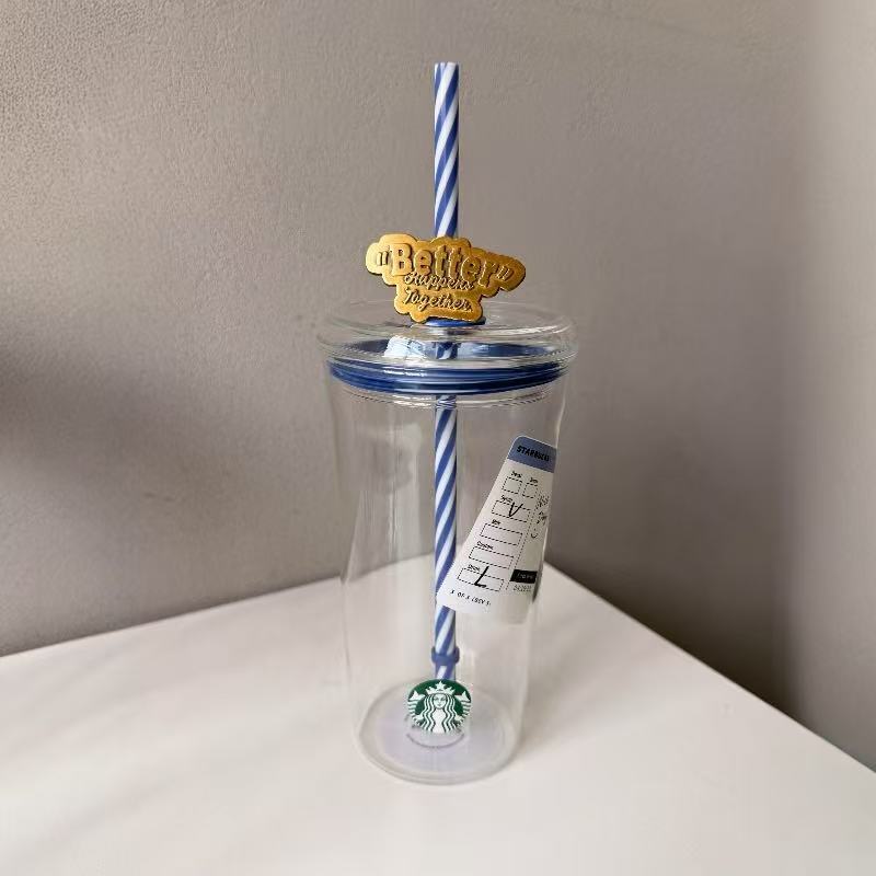 Starbucks China 2026 Denim series blue straw glass 585ml