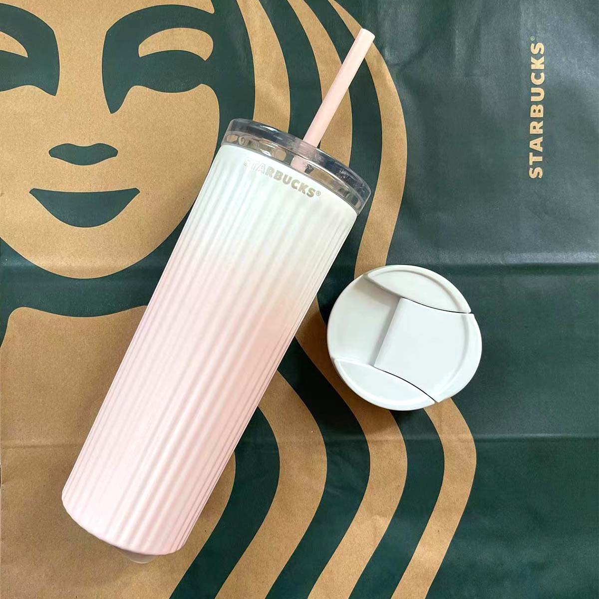 Starbucks Tumbler China 2023 Summer pink Gradient Stainless steel Cup 16oz with two lids Starbucks loveinstarbucks