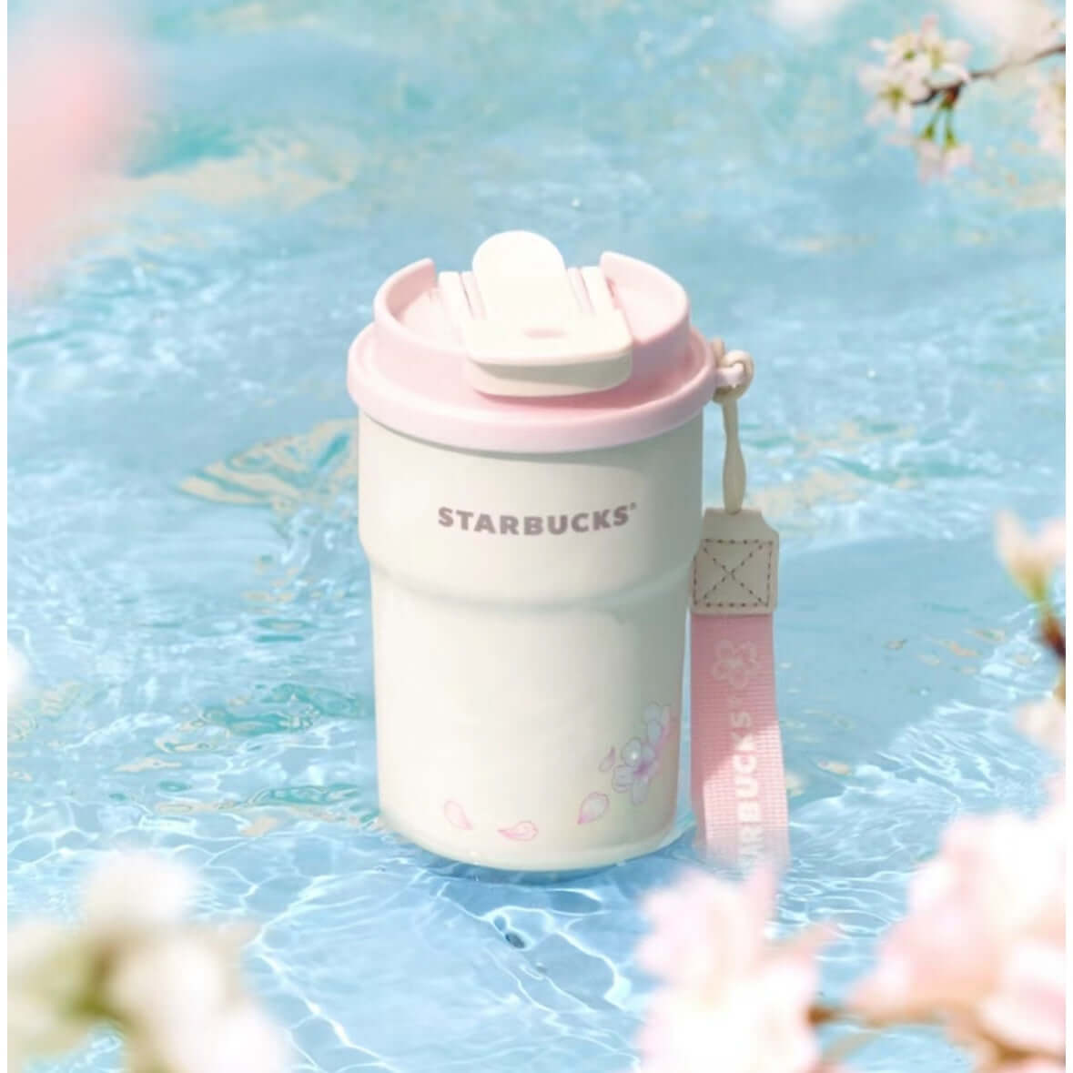 Starbucks China 2024 Sakura online Double drinking mouth stainless steel cup 365ml loveinstarbucks loveinstarbucks