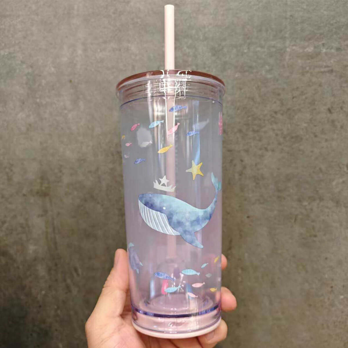 Starbucks HongKong Taiwan Outer Space and Whales series plastic Double-layer straw cup 532ml Starbucks loveinstarbucks