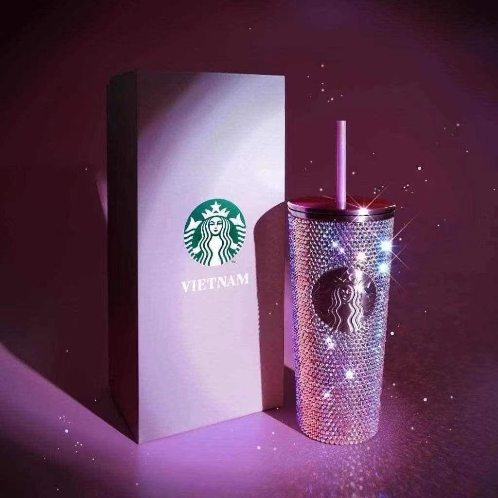 Starbucks Vietnam 2024 pink rhinestones cold water straw cup 16oz Starbucks  loveinstarbucks