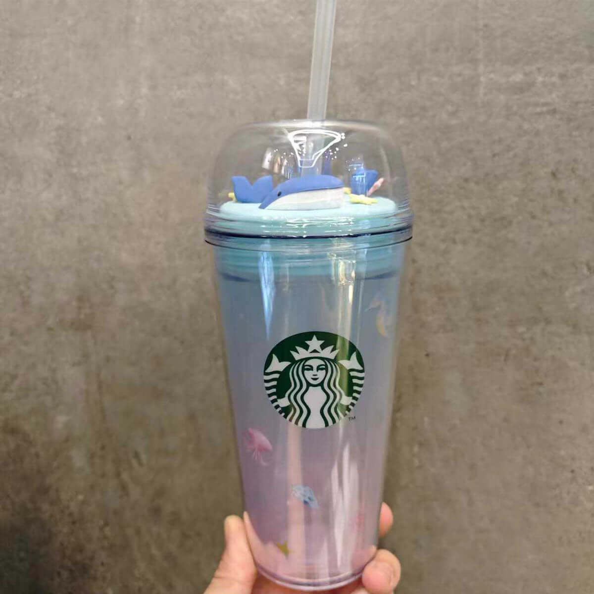 Starbucks HongKong Taiwan Outer Space and Whales series plastic Double-layer straw cup 473ml Starbucks loveinstarbucks