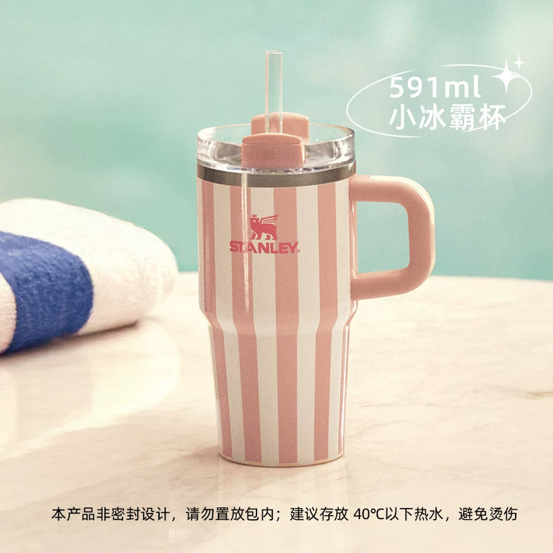 STANLEY pink and white striped stainless steel cup 591ml 20.8oz