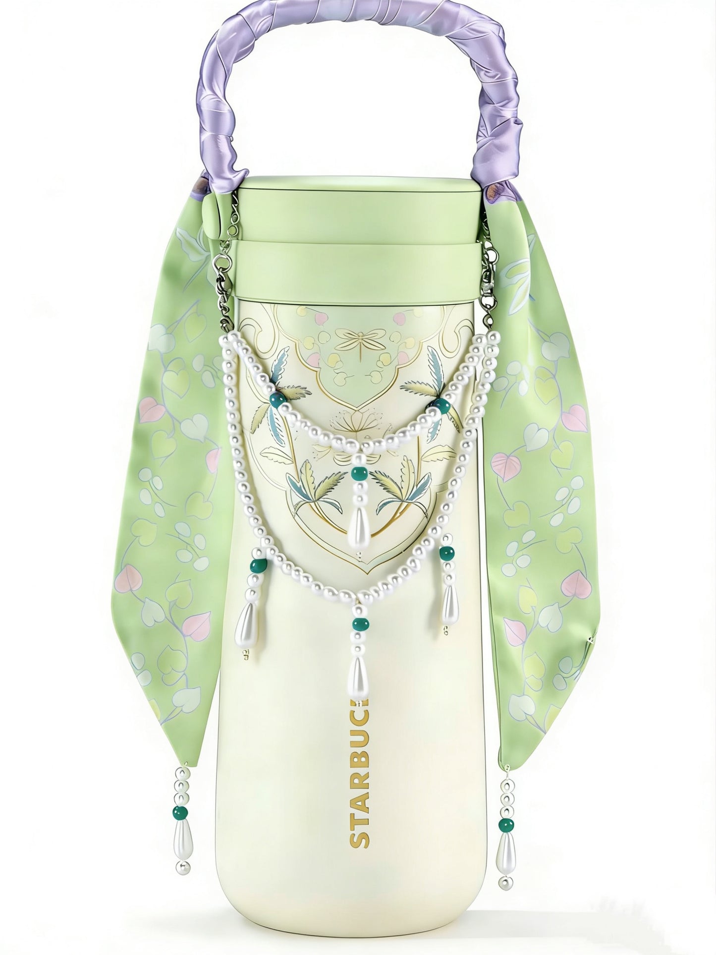 Starbucks China 2026 Spring Blessings Series 430ml stainless steel thermos cup with purple ribbon handle
