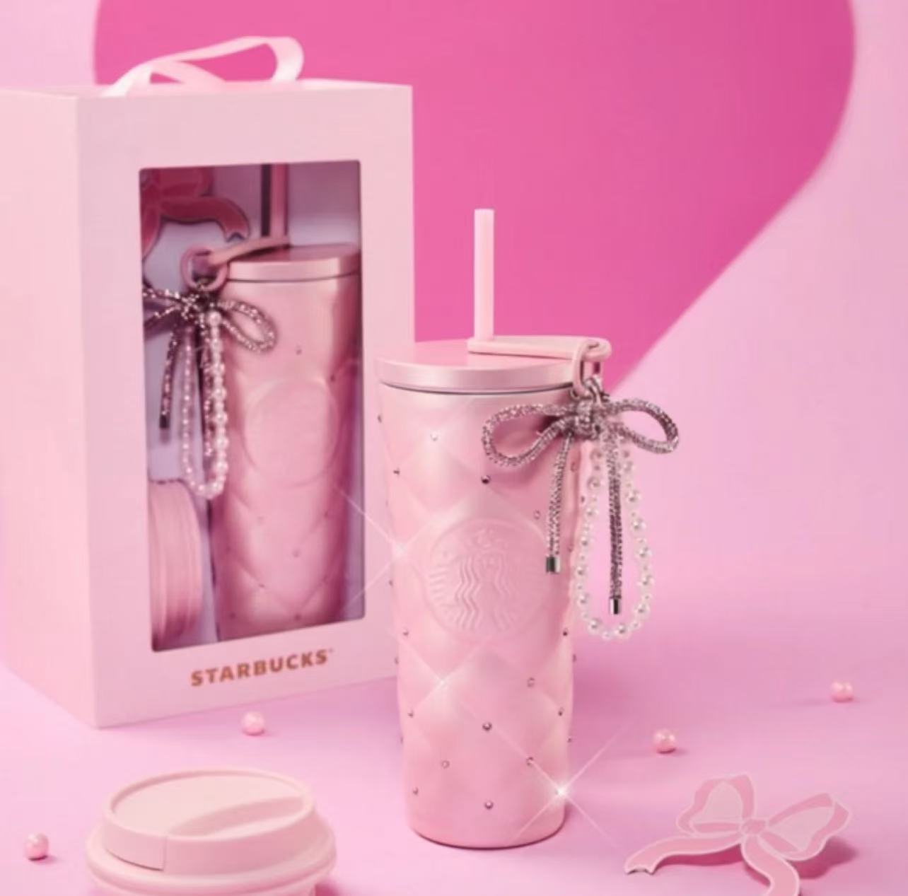 Starbucks China 2026 Pupu Duck Valentine's Day series pink stainless steel cup - read details