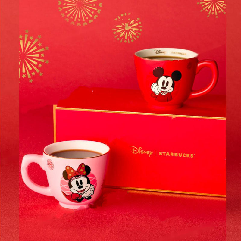 Starbucks China and Disney co-branded Mickey Mouse Celebration Series Red and pink ceramic mug set Starbucks loveinstarbucks