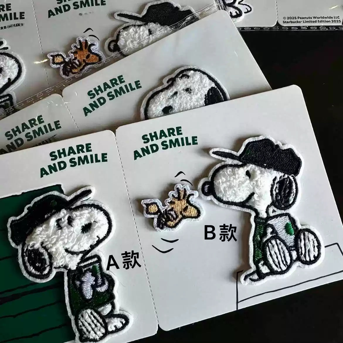 A set Starbucks and PEANUTS 2025 co-brand Snoopy embroidery sticker