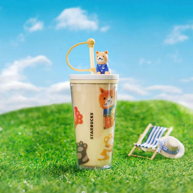 Starbucks Asia 2025 dog series Beige plastic straw cup 473ml 16.65oz