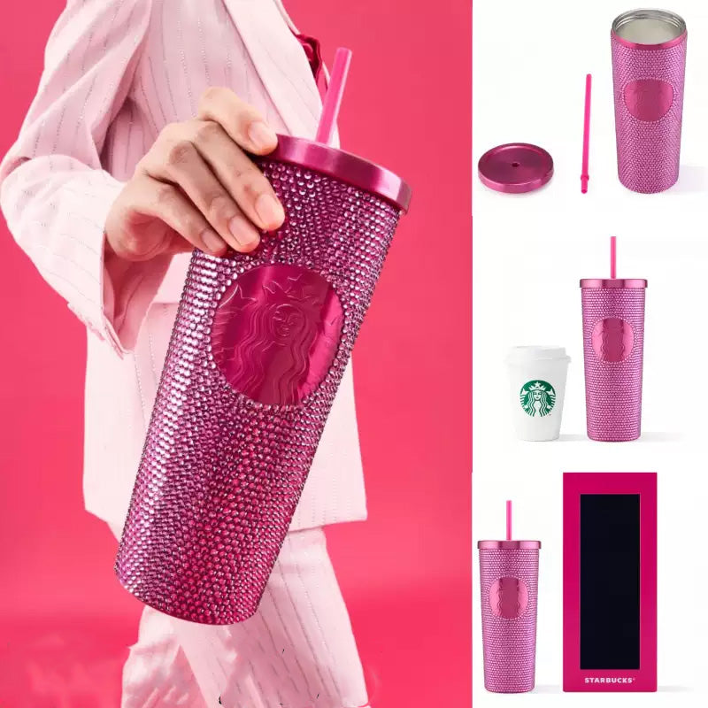 Starbucks China 2025 Colorful summer Series Pink Rhinestones Stainless Steel Cup 24oz
