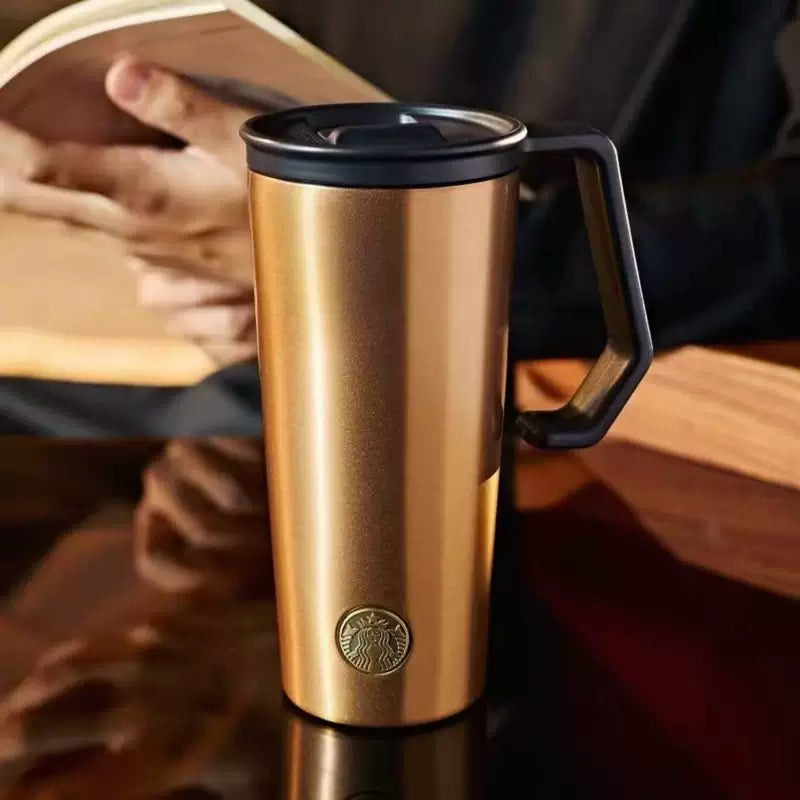 Starbucks China 2025 Gold Collection stainless steel tabletop cup with handle 590ml 20.77oz