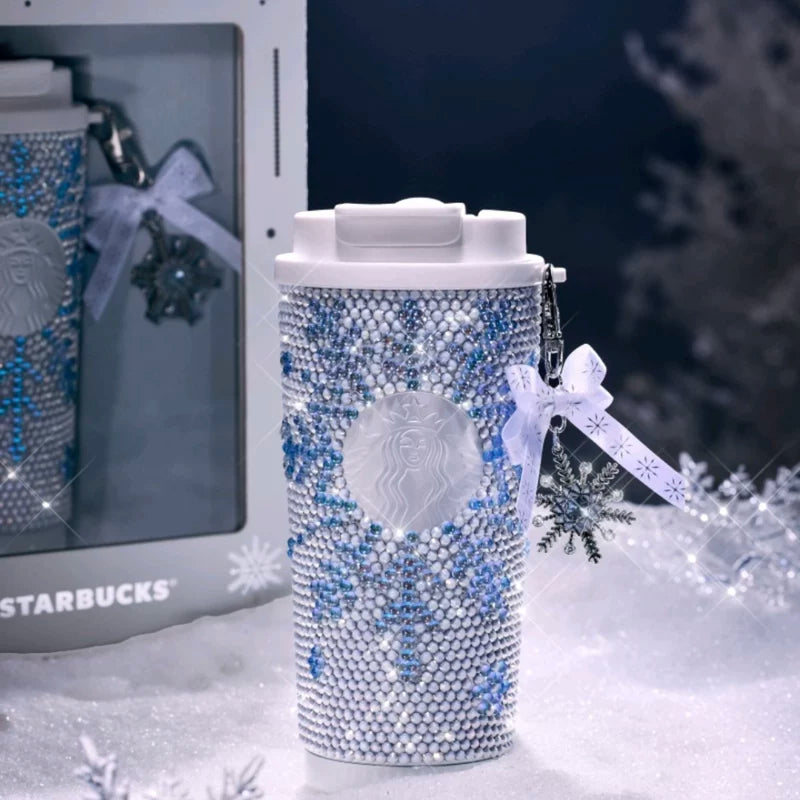 Starbucks China 2025 Snowlit Wonderland series Snowflake diamond surface stainless steel cup -read details