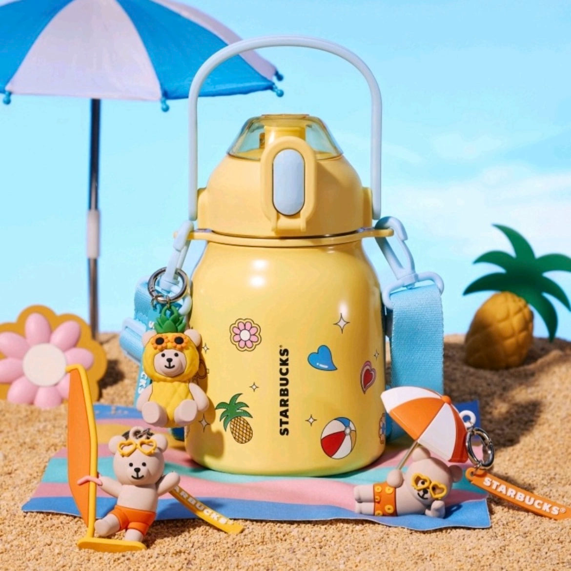 Starbucks China 2025 Tropical Series Stainless Steel Cup with Key Ring 1075ml 37.83oz