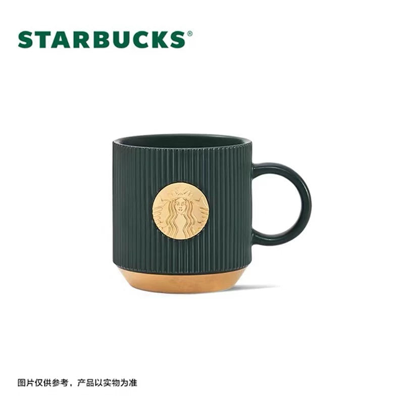 Starbucks China 2026 Dark Green Gilded Series 340ml Striped Mug
