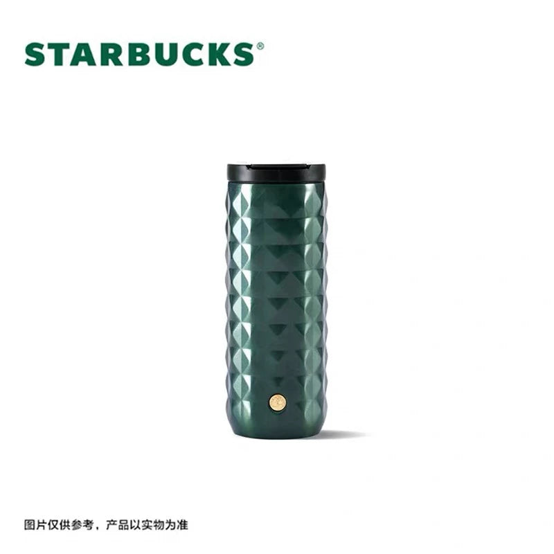 Starbucks China 2026 Dark Green Gilded Series 473ml diamond-shaped copper-colored stamped stainless steel thermos cup