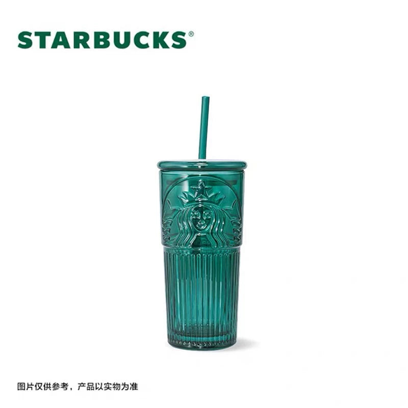 Starbucks China 2026 Dark Green Gilded Series 550ml Glass Straw Cup