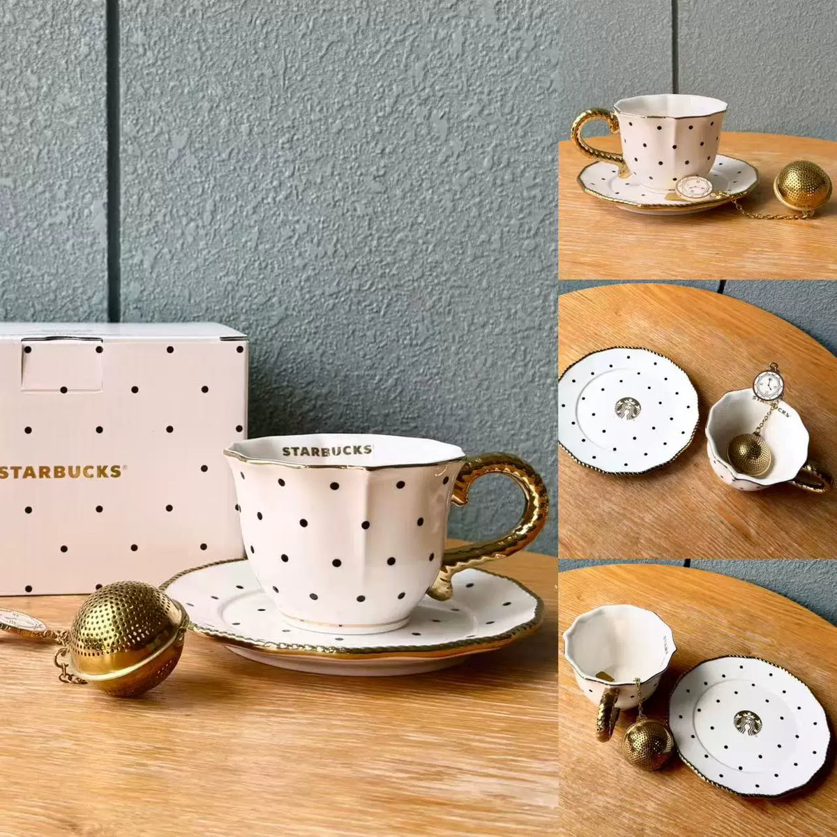 Starbucks China 2026 Polka Dot Wonderland Series 270ml Ceramic Cup and Saucer Set with Tea Infuser