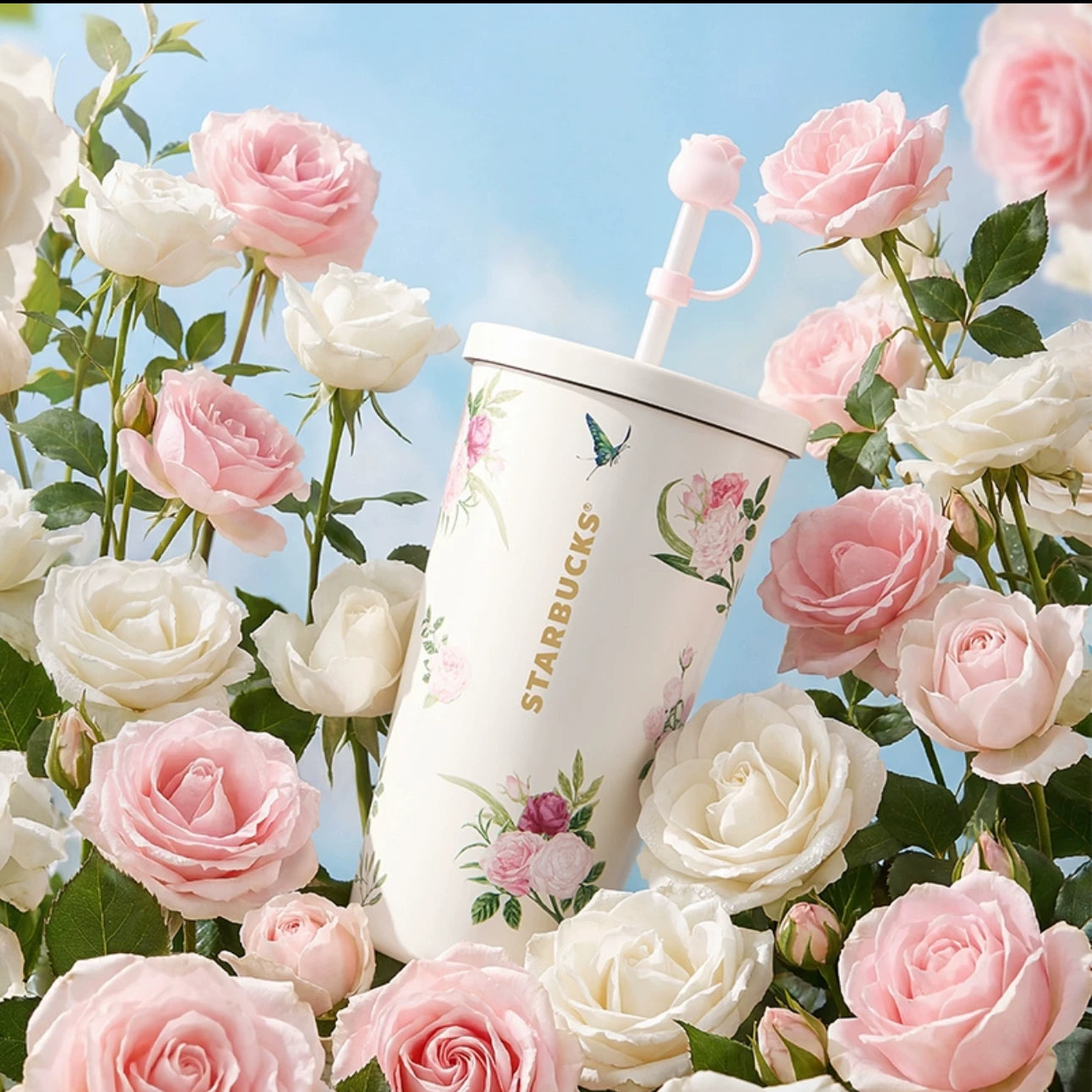 Starbucks China 2026 Rose Garden online Series White Stainless Steel Straw Cup 610ml 21.47oz
