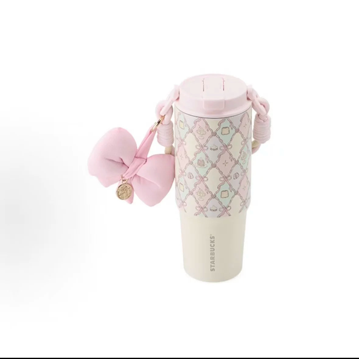 Starbucks China Summer 2026 Dessert Party Series Double Spout Stainless Steel Hand Cup with Hanging Decoration 800ml 28.16oz