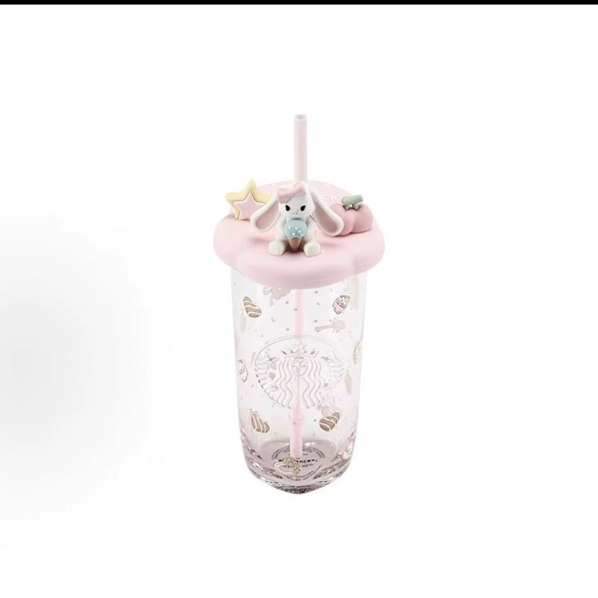 Starbucks China Summer 2026 Dessert Party Series Heart-Shaped Glass Straw Cup 500ml 17.6oz