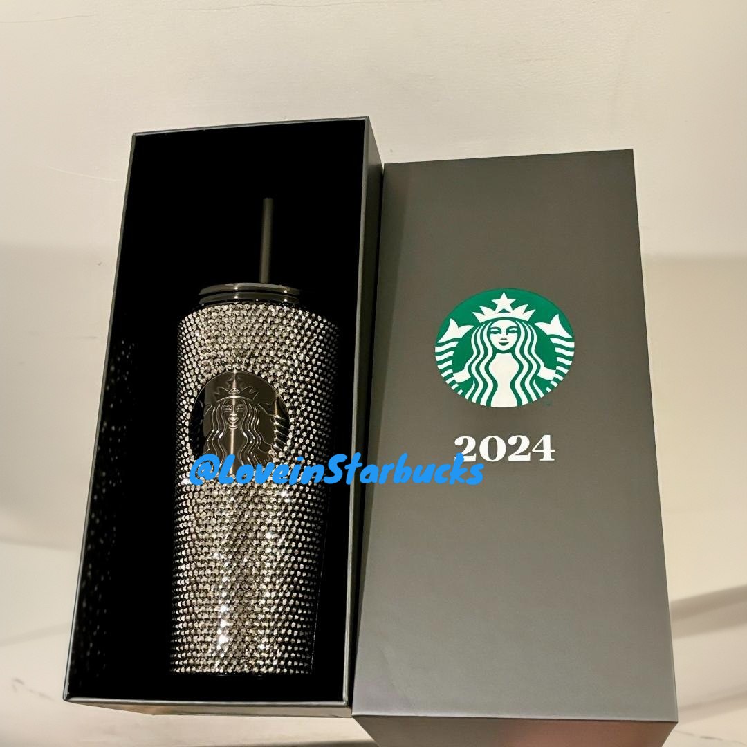 Starbucks Asia 2024 Christmas Sparkling Black and Grey series Black  Rhinestone Stainless steel Tumbler cup 16oz