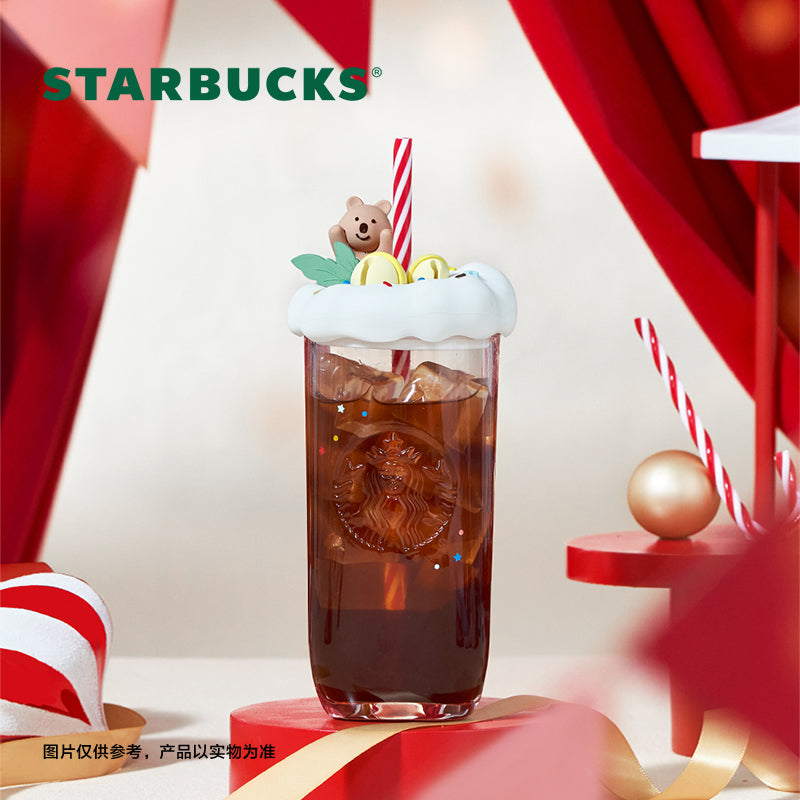 Starbucks China 2024 Christmas Cute Pet Series Triangle glass straw cup 473ml Starbucks loveinstarbucks