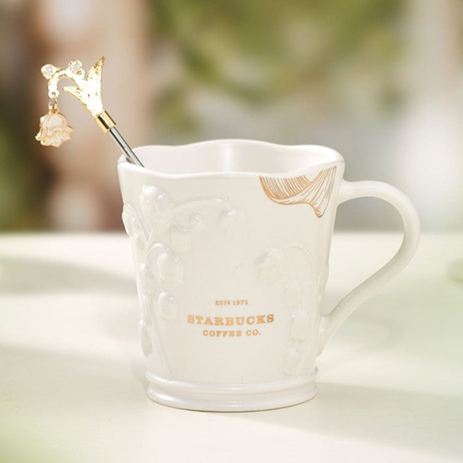 Starbucks tumbler China 2023 Lily of the Valley Online Ceramic embossed mug  330ml Starbucks loveinstarbucks