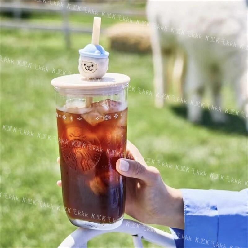 Starbucks China Alpaca series Triangle straw glass cup 473ml coming with stopper Starbucks loveinstarbucks