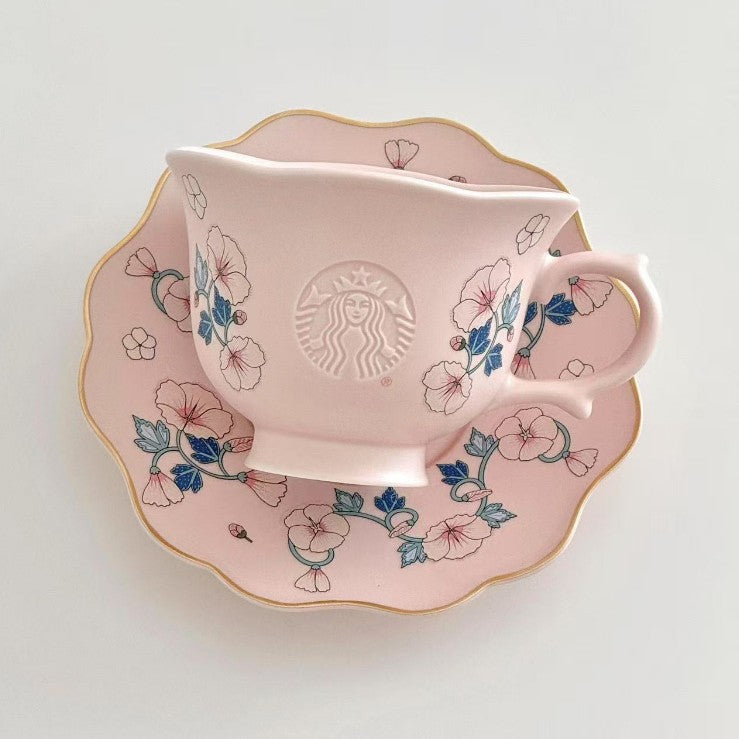 Starbucks China 2025 Spring Flower online Series Pink mug dish set
