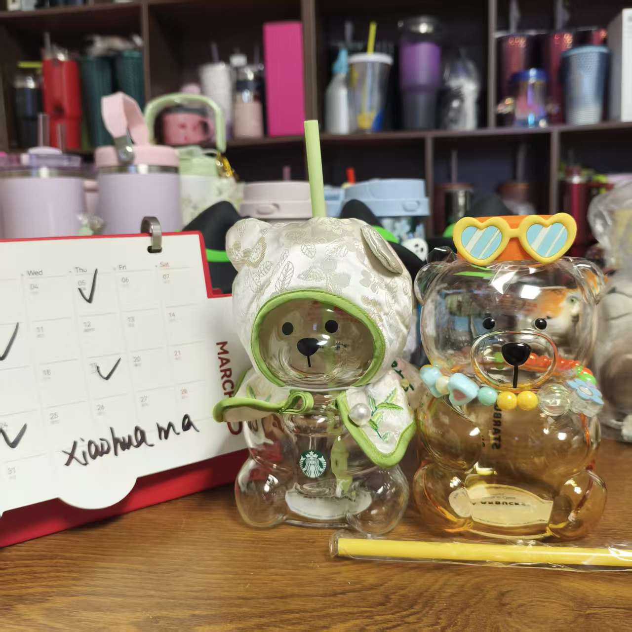 2pcs - Starbucks China Green and Tropical Bearista BEAR glass - please read details before order